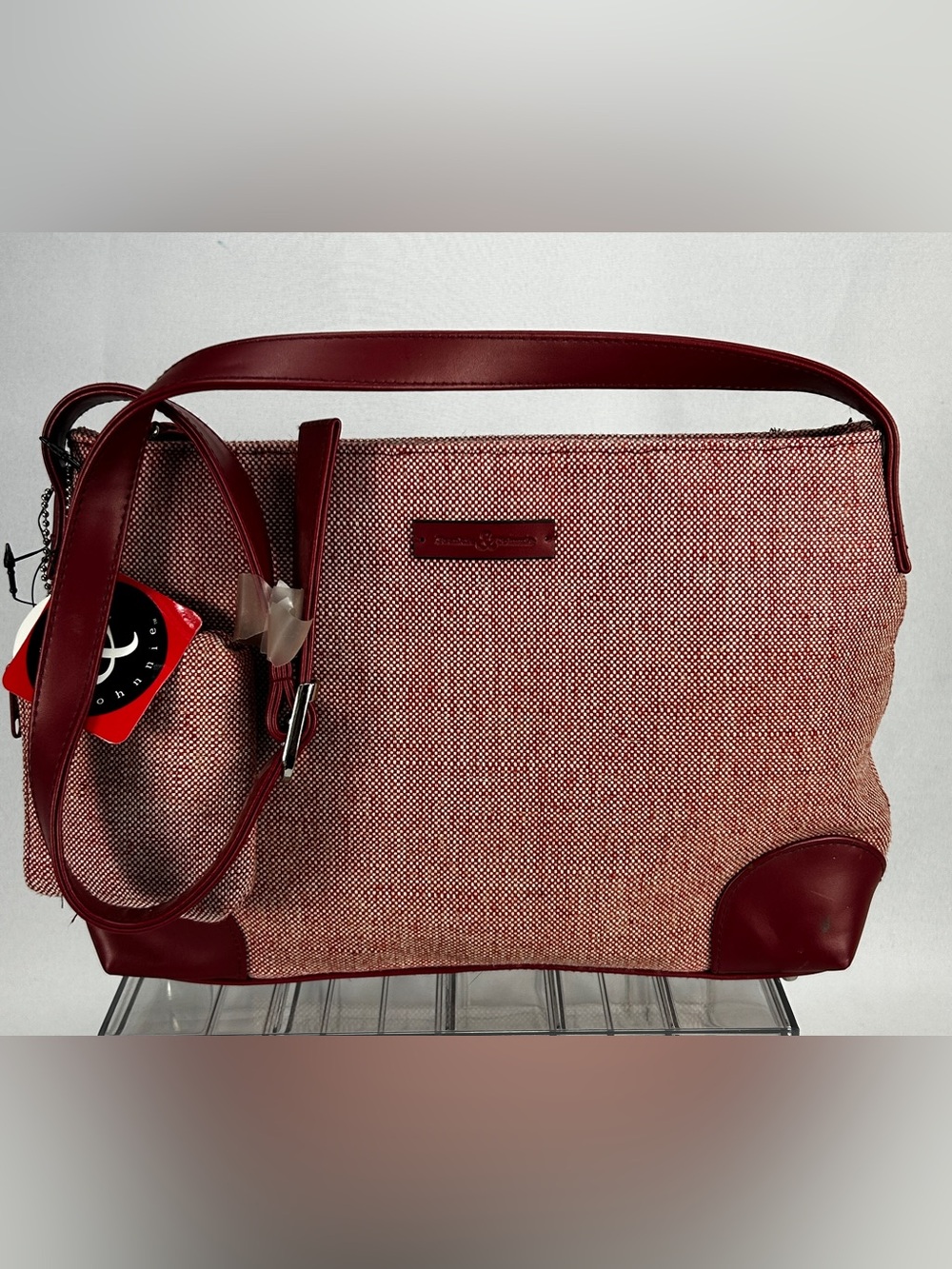 Frankie & Johnnie Burgundy Canvas Tote with Leather Accents